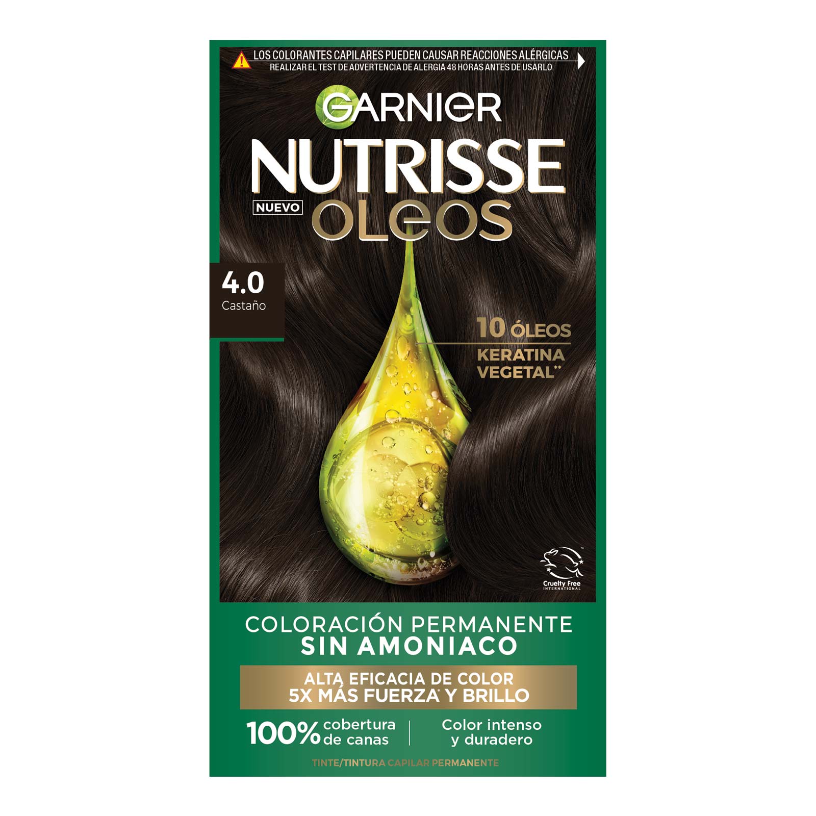 COLORACIÓN SIN AMONIACO NUTRISSE OLEOS TONO 4.0 CASTAÑO