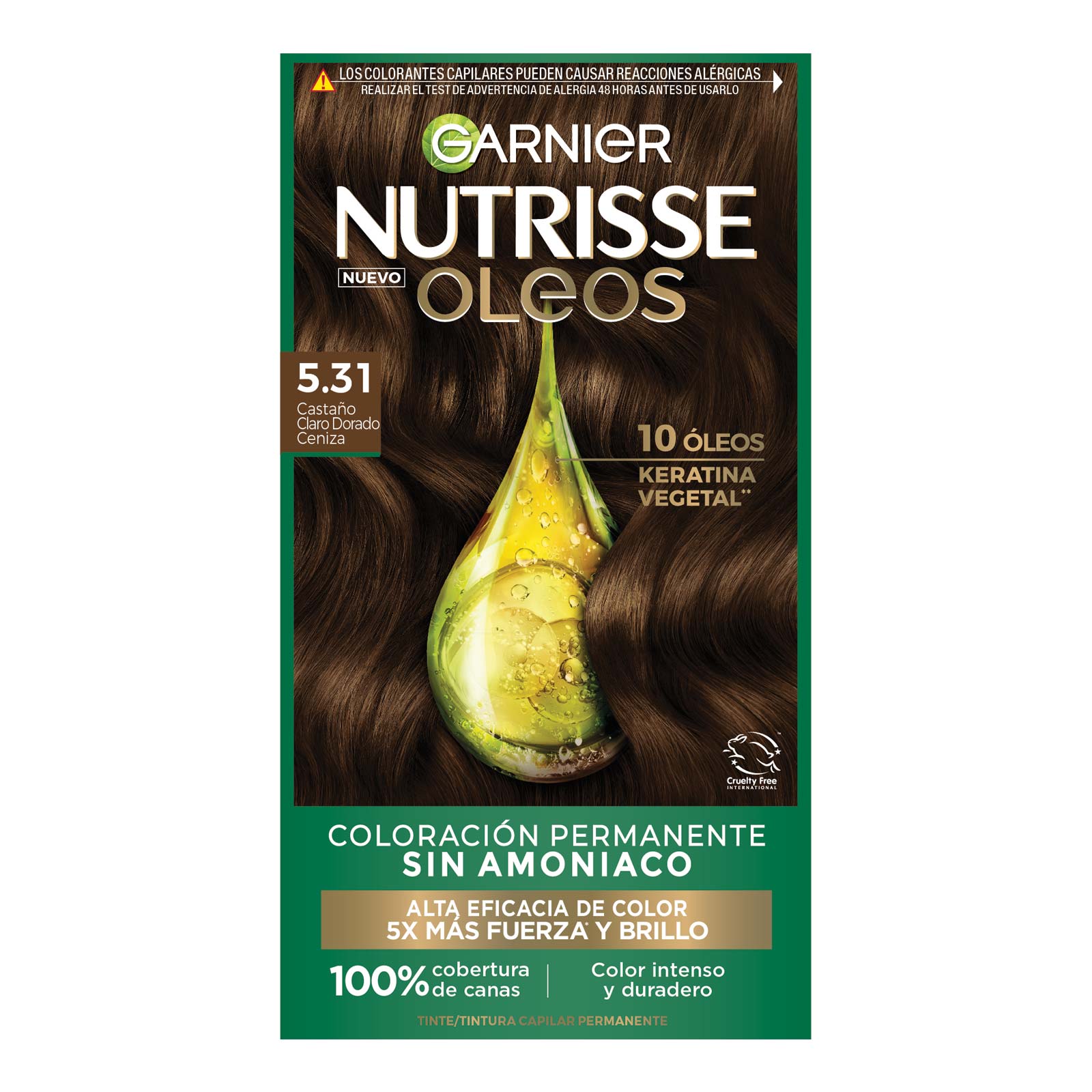 COLORACIÓN SIN AMONIACO NUTRISSE OLEOS TONO 5.31 CASTAÑO DORADO CENIZO