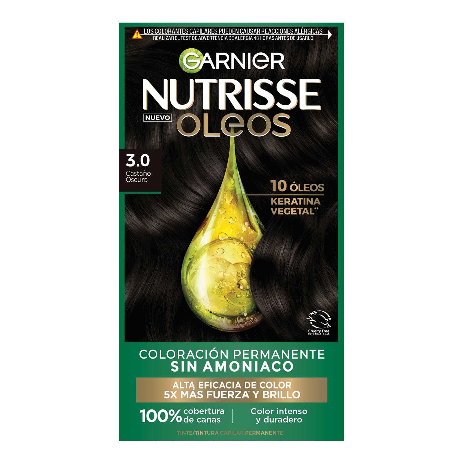 COLORACIÓN SIN AMONIACO NUTRISSE OLEOS TONO 3.0 CASTAÑO OSCURO