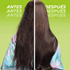 Antes y después del producto anti-frizz Keratin Glow Water de Garnier