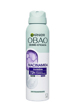 Garnier Obao Dermoeficacia Aerosol Niacinamida Invisible Antitranspirante Eficacia Anti Manchas Vegano Crueltyfree Sin Alcohol No irrita la piel Front Shots