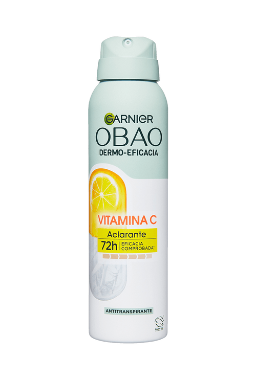 Garnier Obao Dermoeficacia Aerosol Vitamina C Aclarante Antitranspirante Eficacia Vegano Cruelty free Sin Alcohol No irrita la piel Front Shot