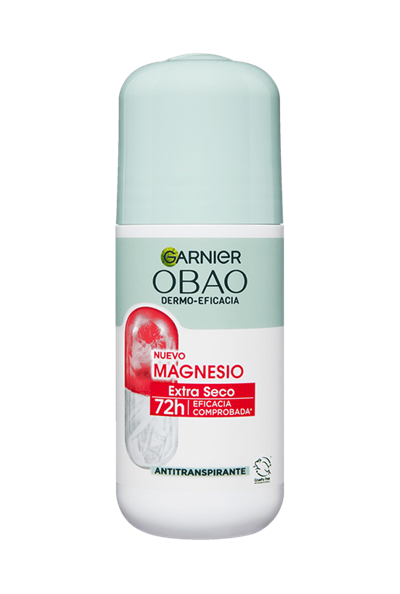 Garnier Obao Dermoeficacia Roll On Magnesio Extra seco Antitranspirante Eficacia Vegano Cruelty free Sin Alcohol No irrita la piel Front Shot