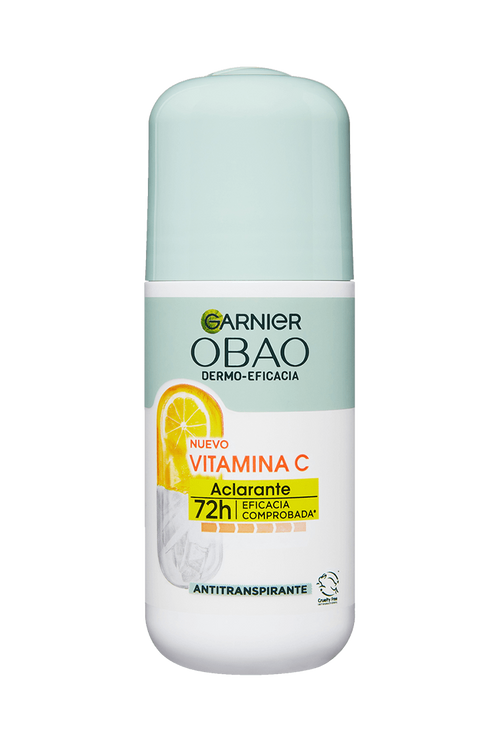 Garnier Obao Dermoeficacia Roll On Vitamina C Aclarante Antitranspirante Eficacia Vegano Cruelty free Sin Alcohol No irrita la piel Front Shot