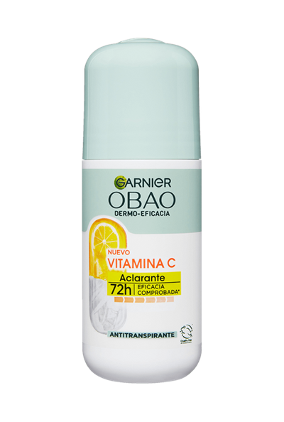 Garnier Obao Dermoeficacia Roll On Vitamina C Aclarante Antitranspirante Eficacia Vegano Cruelty free Sin Alcohol No irrita la piel Front Shot