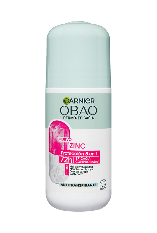 Garnier Obao Dermoeficacia Roll On Zinc 5 en 1 Multibeneficios Antibacterial Antitranspirante Eficacia Vegano Crueltyfree Sin Alcohol No irrita la piel Front Shot